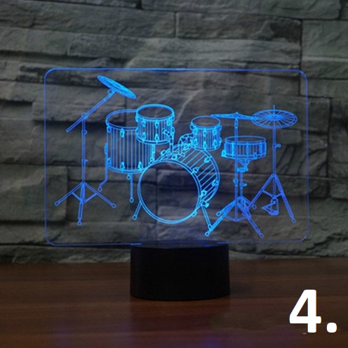 Hangszerek 3D led éjszakai fény 7 színváltás távirányítóval