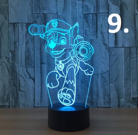 Mancs őrjárat 3D led éjszakai fény 7 színváltás távirányítóval