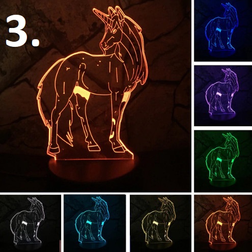 Unikornis 3D led éjszakai fény 7 színváltás távirányítóval