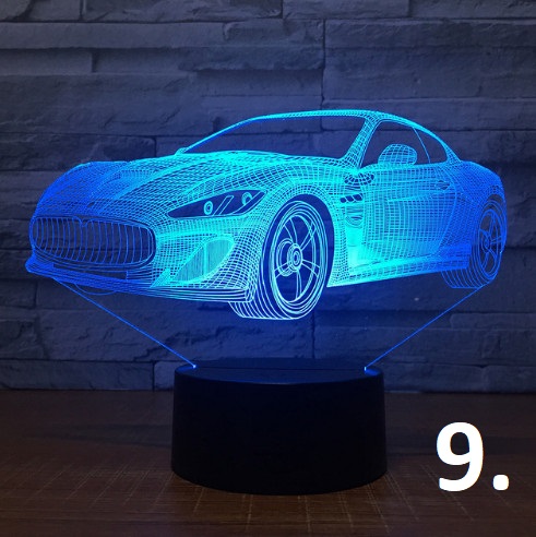 Autók 3D led éjszakai fény 7 színváltás távirányítóval