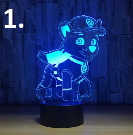 Mancs őrjárat 3D led éjszakai fény 7 színváltás távirányítóval