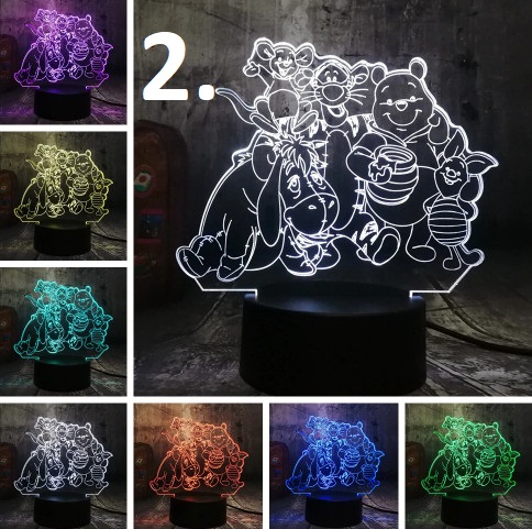 Micimackó 3D led éjszakai fény 7 színváltás távirányítóval