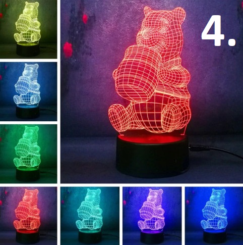Micimackó 3D led éjszakai fény 7 színváltás távirányítóval