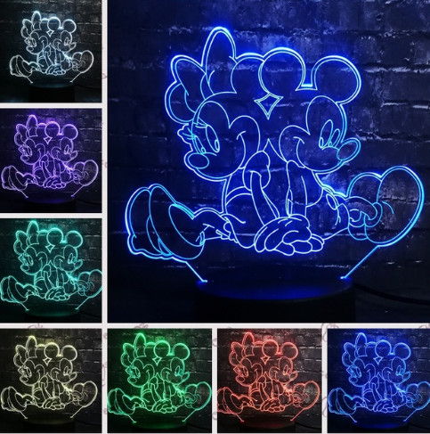 Minnie & Mickey 3D led éjszakai fény 7 színváltás távirányítóval