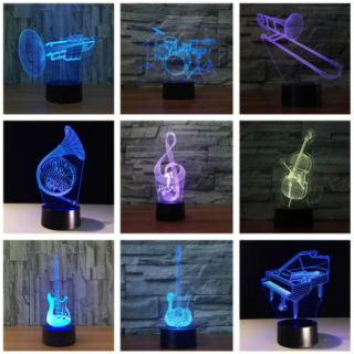 Hangszerek 3D led éjszakai fény 7 színváltás távirányítóval